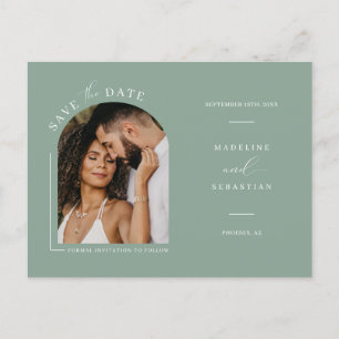 Postal Sage Green Boho Arch Photo QR Code Save the Date P