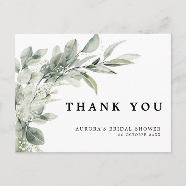 Postal Sage Green Eucalyptus Boda Minimalista Gracias (Anverso)