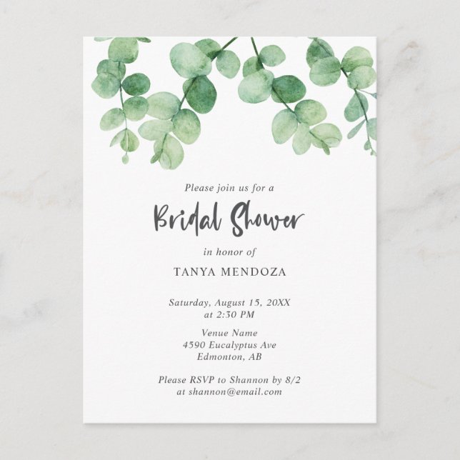Postal Sage Green Eucalyptus Leaf Bridal Shower Moda (Anverso)