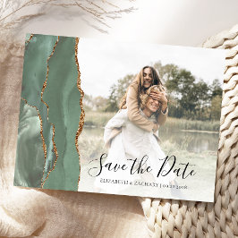 Postal Sage Green Gold Agate Foto Personalizada Save the