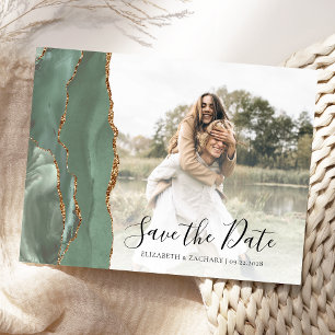 Postal Sage Green Gold Agate Foto Personalizada Save the 