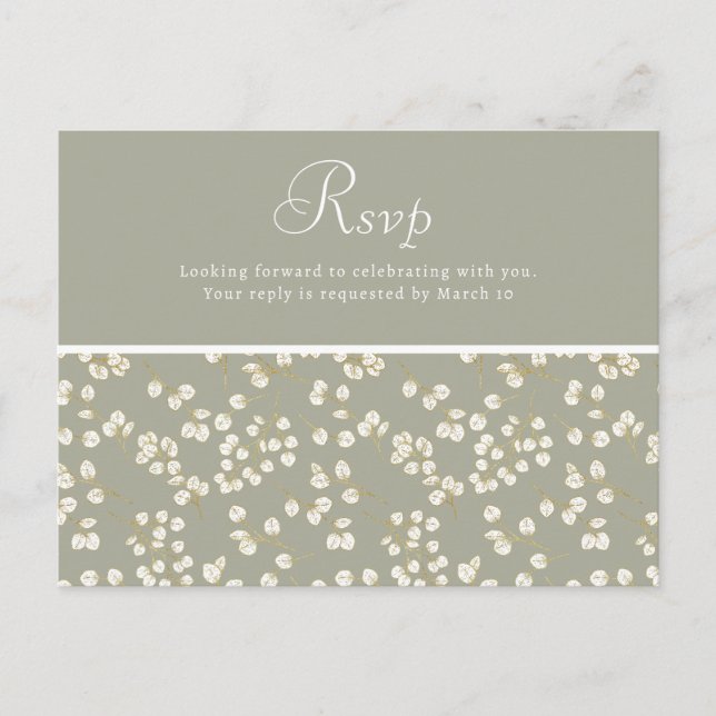 Postal Sage Green Gold Greenerenery Wedding Rsvp Postcard (Anverso)