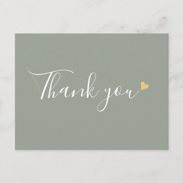 Postal Sage Green Gold Heart Script Agradecimiento Comerc (Anverso)
