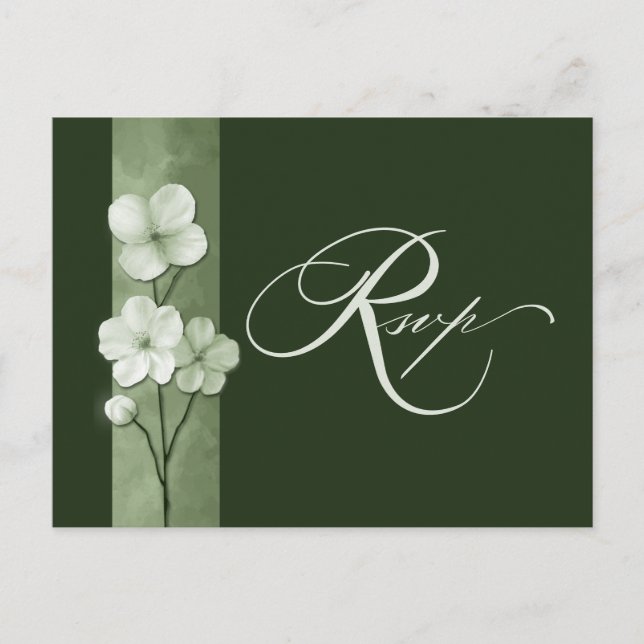 Postal Sage Green Hand Drawn Floral Botanical RSVP (Anverso)