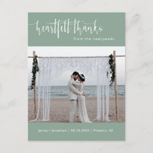 Postal Sage Green Modern Minimal Boda Foto Gracias