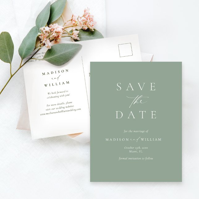 Postal Sage Green Modern Wedding Salva La Fecha (Subido por el creador)