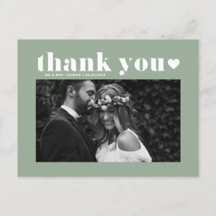 Postal Sage Green Retro Audaz Typografía Boda Gracias