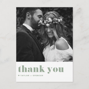 Postal Sage Green Retro Audaz Typografía Boda Gracias
