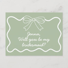 Postal Sage Green Retro Wavy Bridesmaid Propuesta
