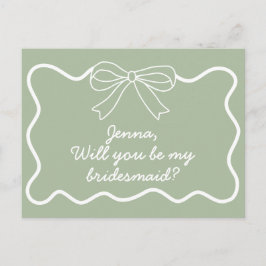 Postal Sage Green Retro Wavy Bridesmaid Propuesta