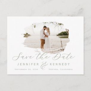 Postal Sage Green Romantic BrushFrame Guarda La Fecha