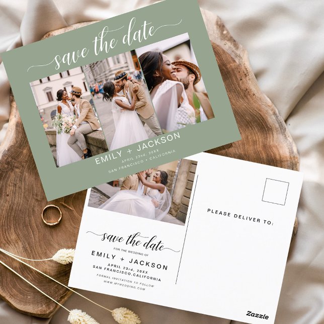 Postal Sage Green Save the Date 4 Photo Modern (Subido por el creador)