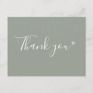 Postal Sage Green Silver Heart Script Agradecimiento Come