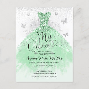 Postal Sage Green Silver Vress Mis Quince Quinceañera