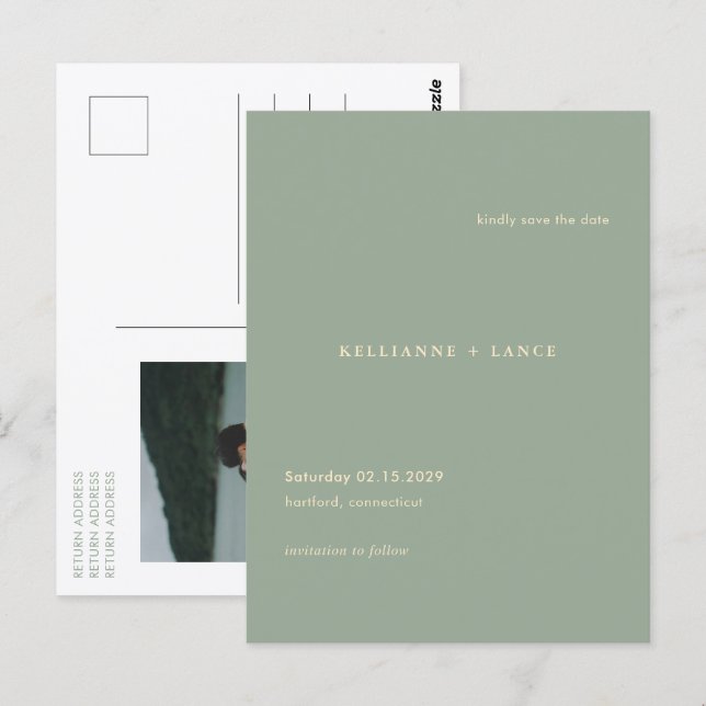 Postal Sage Green Simple Modern Wedding Save the Date (Anverso / Reverso)