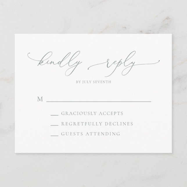 Postal Sage Green Wedding Minimalista RSVP (Anverso)