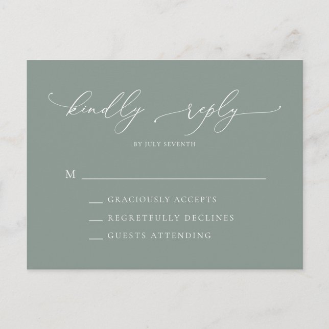 Postal Sage Green Wedding Minimalista RSVP (Anverso)