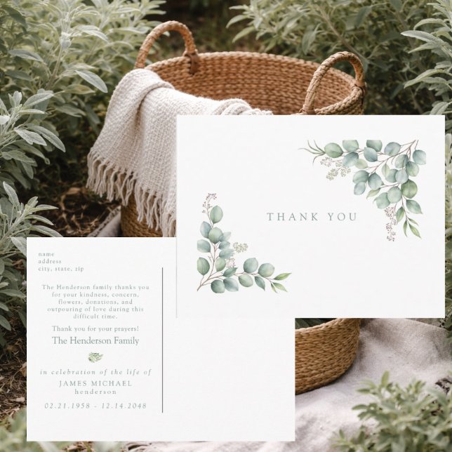 Postal Sage Greenery Funeral Personalized Thank You (Subido por el creador)