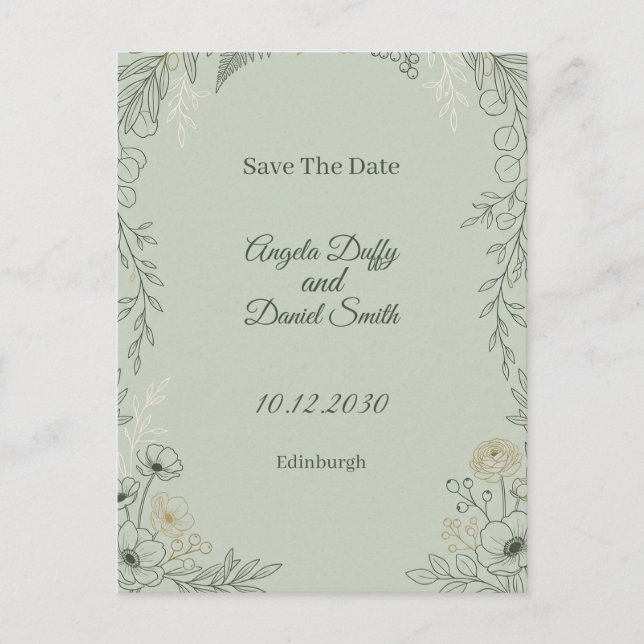 Postal Sage Line Art Floral Save the Date (Anverso)