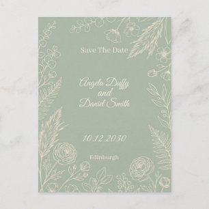 Postal Sage Line Art Floral Save the Date