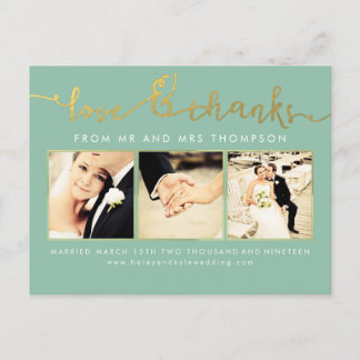 Postal Sage Mint Gold Boda Love & Gracias Script Photo