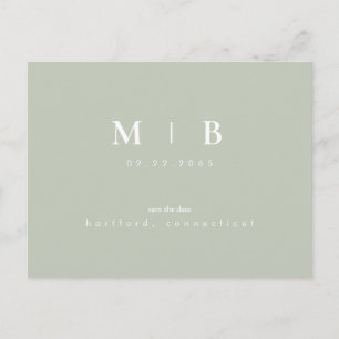 Postal Sage simple monograma ligero Guardar la fecha QR