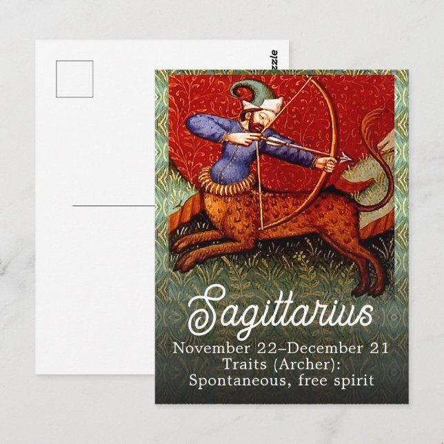 Postal Sagittarius Horoscope Zodiac Arte Medieval (Anverso / Reverso)