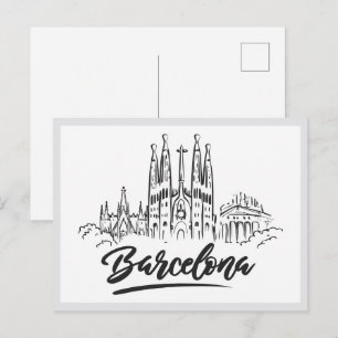 Postal Sagrada Familia dibujada a mano Barcelona España