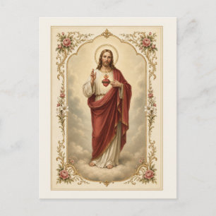 Postal Sagrado Corazón de Jesús Católico Vintage
