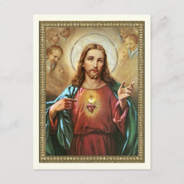 Postal Sagrado Corazón de Jesús Vintage Religioso (Anverso)