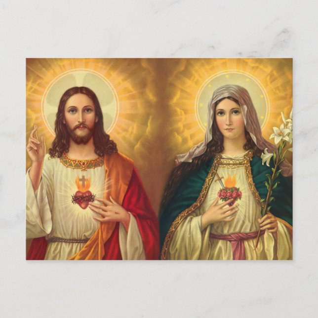 Postal Sagrado Corazón de Jesús y María Virgen (Anverso)