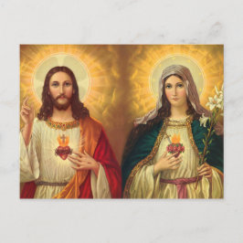 Postal Sagrado Corazón de Jesús y Virgen María