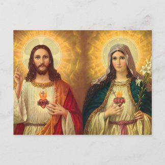 Postal Sagrado Corazón de Jesús y Virgen María