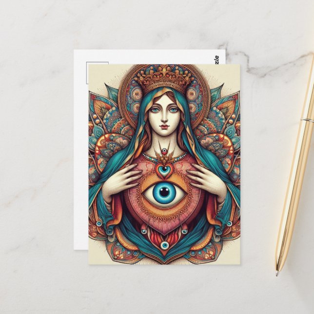 Postal Sagrado Corazón De María Protección Contra El Mal (Anverso/Reverso In Situ)