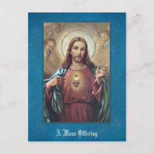 Postal Sagrado Corazón Jesús Ofrecimiento de la Masa Reli