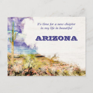 Postal Saguaro Cactus acuarela Morado Azul Motivo AZ