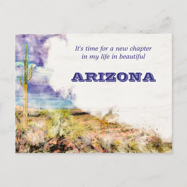 Postal Saguaro Cactus acuarela Morado Azul Motivo AZ (Anverso)