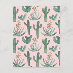 Postal Saguaro Cactus Aloe Patrón acuarela Simple Moda