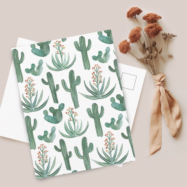 Postal Saguaro Cactus Aloe Patrón acuarela Simple Moda (Saguaro Cactus Aloe Watercolor Pattern Simple Minimal Postcard
)