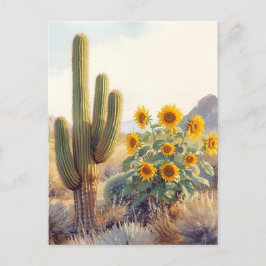 Postal Saguaro Cactus con girasoles