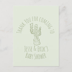 Postal Saguaro Cactus mano dibujó Baby Shower verde