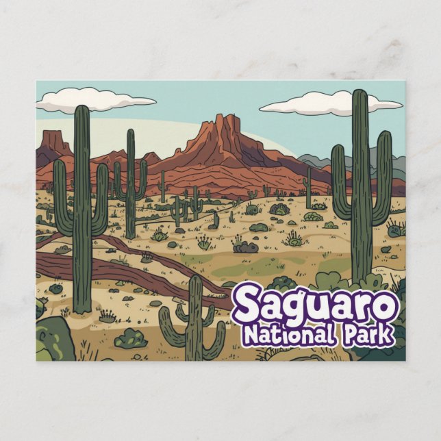 Postal Saguaro National Park Cartoon Art (Anverso)