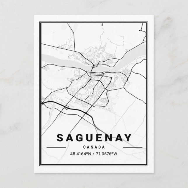 Postal Saguenay Quebec Mapa de la ciudad de viaje de Cana (Anverso)