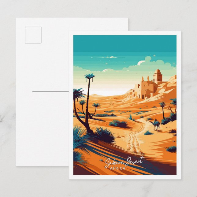 Postal Sahara Desert Africa Viaja ilustracion de moda (Anverso / Reverso)