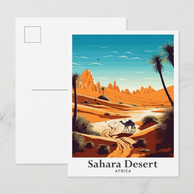 Postal Sahara Desert Africa Viaja Ilustracion de moda (Anverso / Reverso)