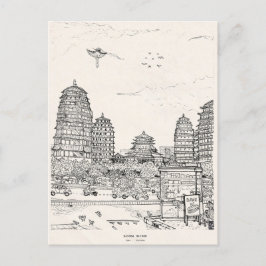Postal Saigon Pagoda Vietnam Cityscape Tinta Dibujo