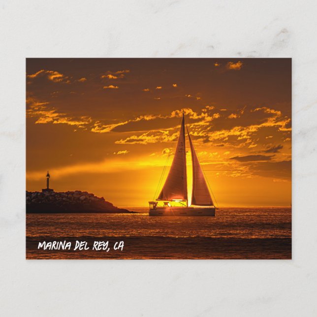 Postal Sailboat at Sunset - Marina Del Rey, CA (Anverso)