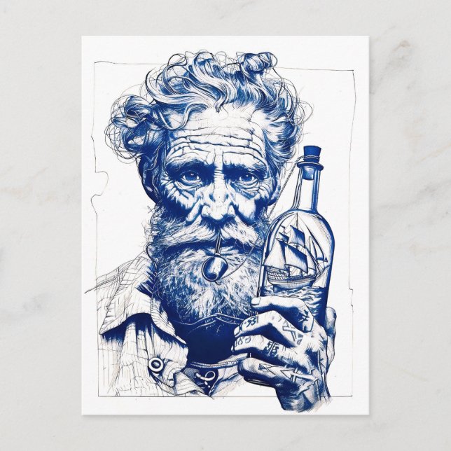 Postal Sailor Holding Bottle Containing Small Model Ship (Anverso)
