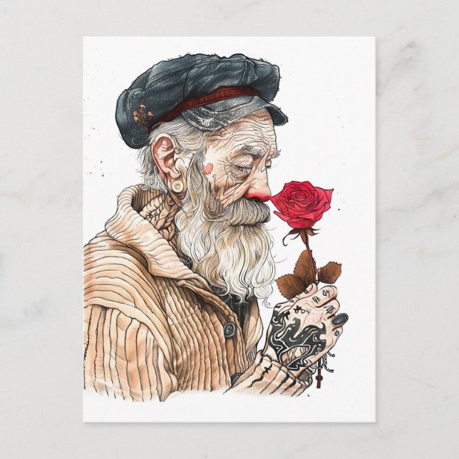 Postal Sailor Holding Red Rose In Romantisailor; bottle s (Anverso)