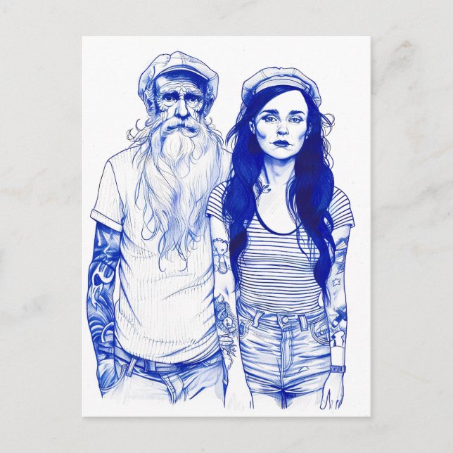 Postal Sailor Standing Beside Tattooed Woman In Portrait (Anverso)